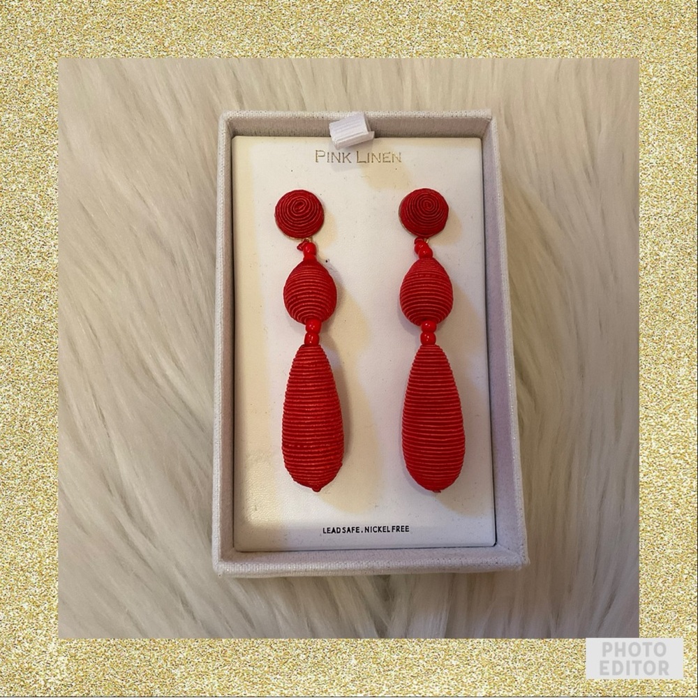 Pink Linen Woven Drop Earrings - New in Box